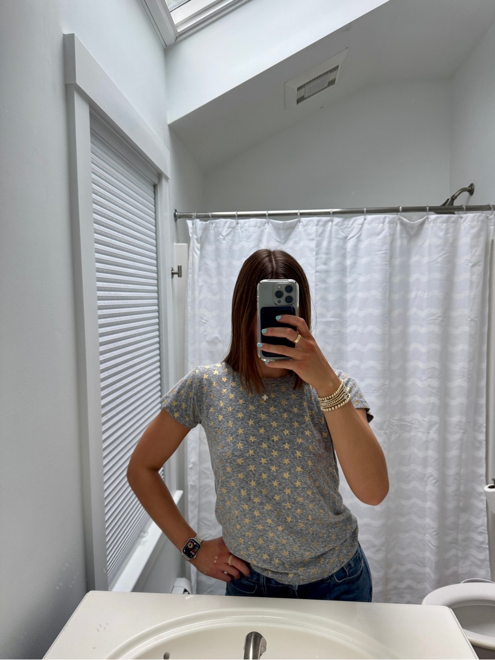 Gray & Gold Star-Print Short Sleeve Tee - J. Crew size small